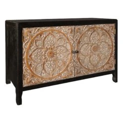 2-Door Carved Black Long Cabinet