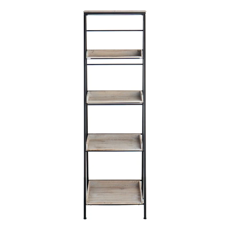 Black Metal Folding Rack With Wood Tray Layer 4 Black Metal Folding Rack With Wood Tray Layer - Image 2