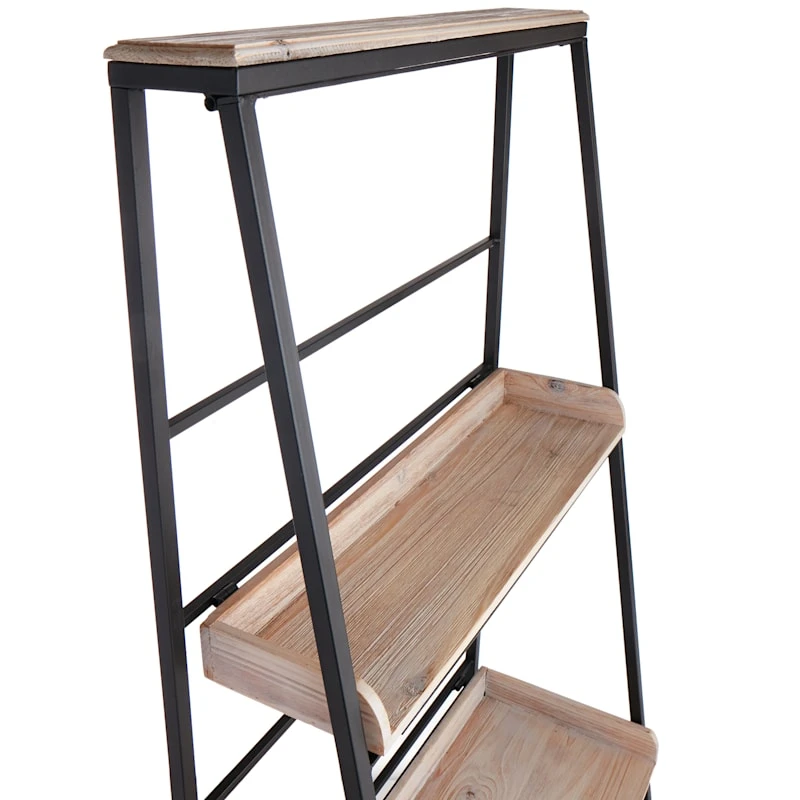 Black Metal Folding Rack With Wood Tray Layer 6 Black Metal Folding Rack With Wood Tray Layer - Image 4