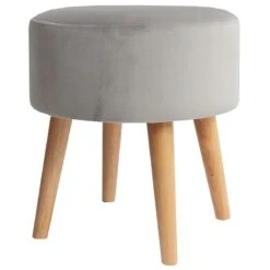Emmy Grey Velvet Round Wood Leg Ottoman -Furniture Sale Store emmy grey velvet round wood leg ottoman 3