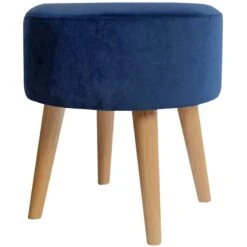 Emmy Navy Blue Velvet Round Wood Leg Ottoman -Furniture Sale Store emmy navy blue velvet round wood leg ottoman 3