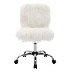Fiona Adjustable Office Chair, White Faux Fur -Furniture Sale Store fiona adjustable office chair white faux fur 3