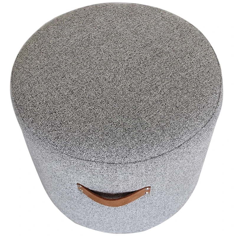 Honeybloom Rica Textured Pouf With Faux Leather Handles, Grey 4 Honeybloom Rica Textured Pouf With Faux Leather Handles, Grey - Image 2