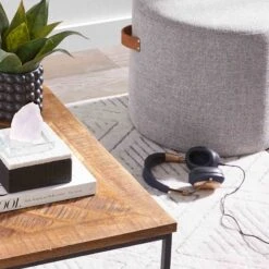 Honeybloom Rica Textured Pouf With Faux Leather Handles, Grey 12 Honeybloom Rica Textured Pouf With Faux Leather Handles, Grey -Furniture Sale Store honeybloom rica textured pouf with faux leather handles grey 4