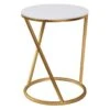 Round Quartz Top Accent Table With Gold Metal Base, Small